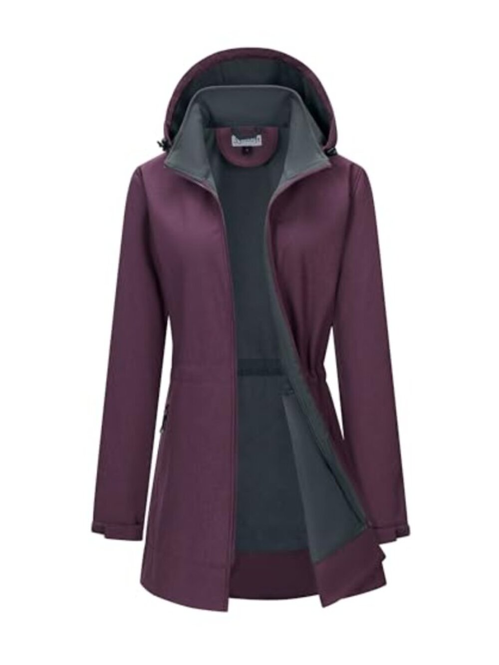 Women's Waterproof Softshell Long Rain Jacket Hood Fleece Lined Windproof